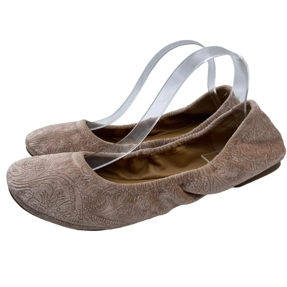 Lucky Brand Ballet Flats Emmie Blush Pink Crushed Velvet Slip On Size 9.5